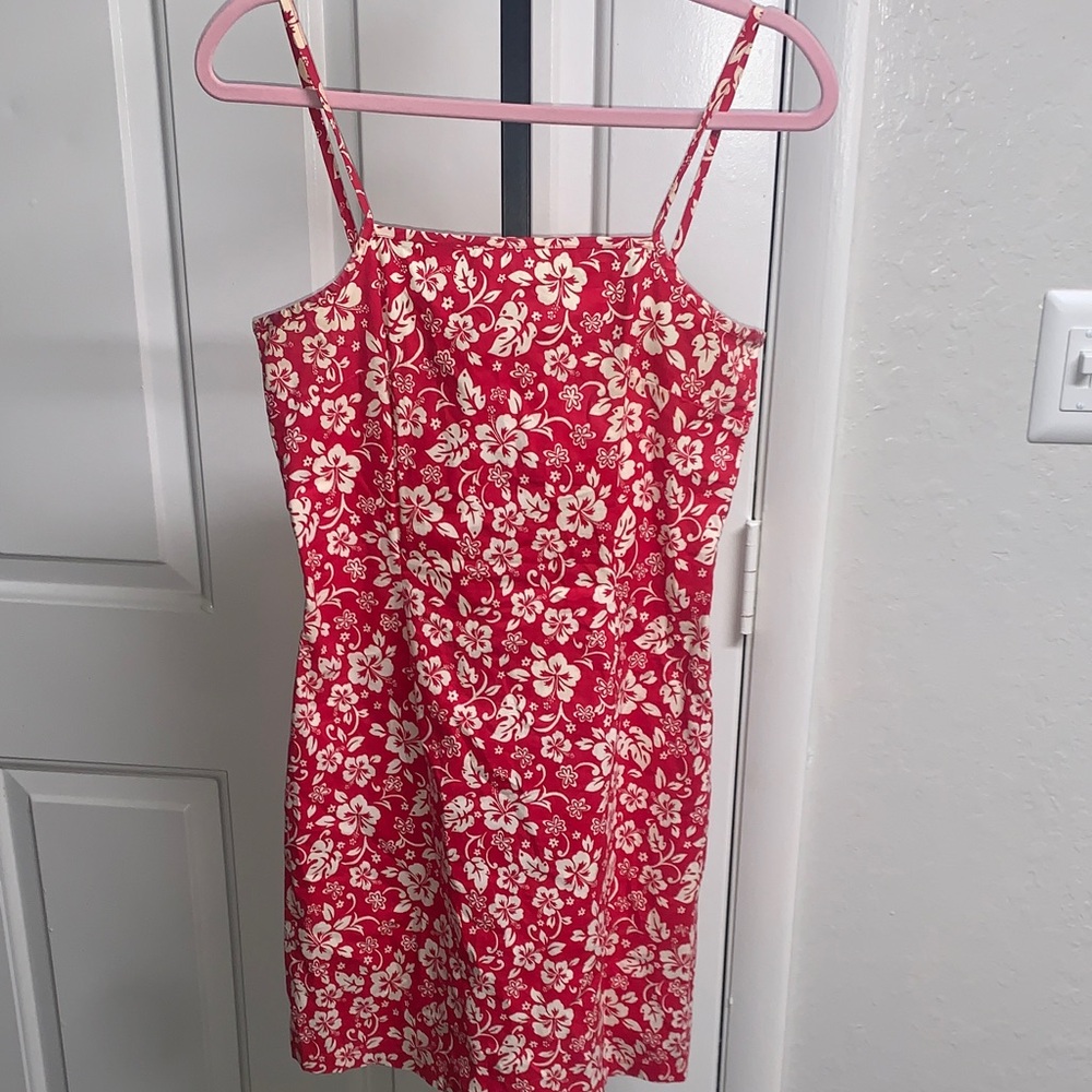Vintage no boundaries floral square neck Hawaiian cotton blend resort dress